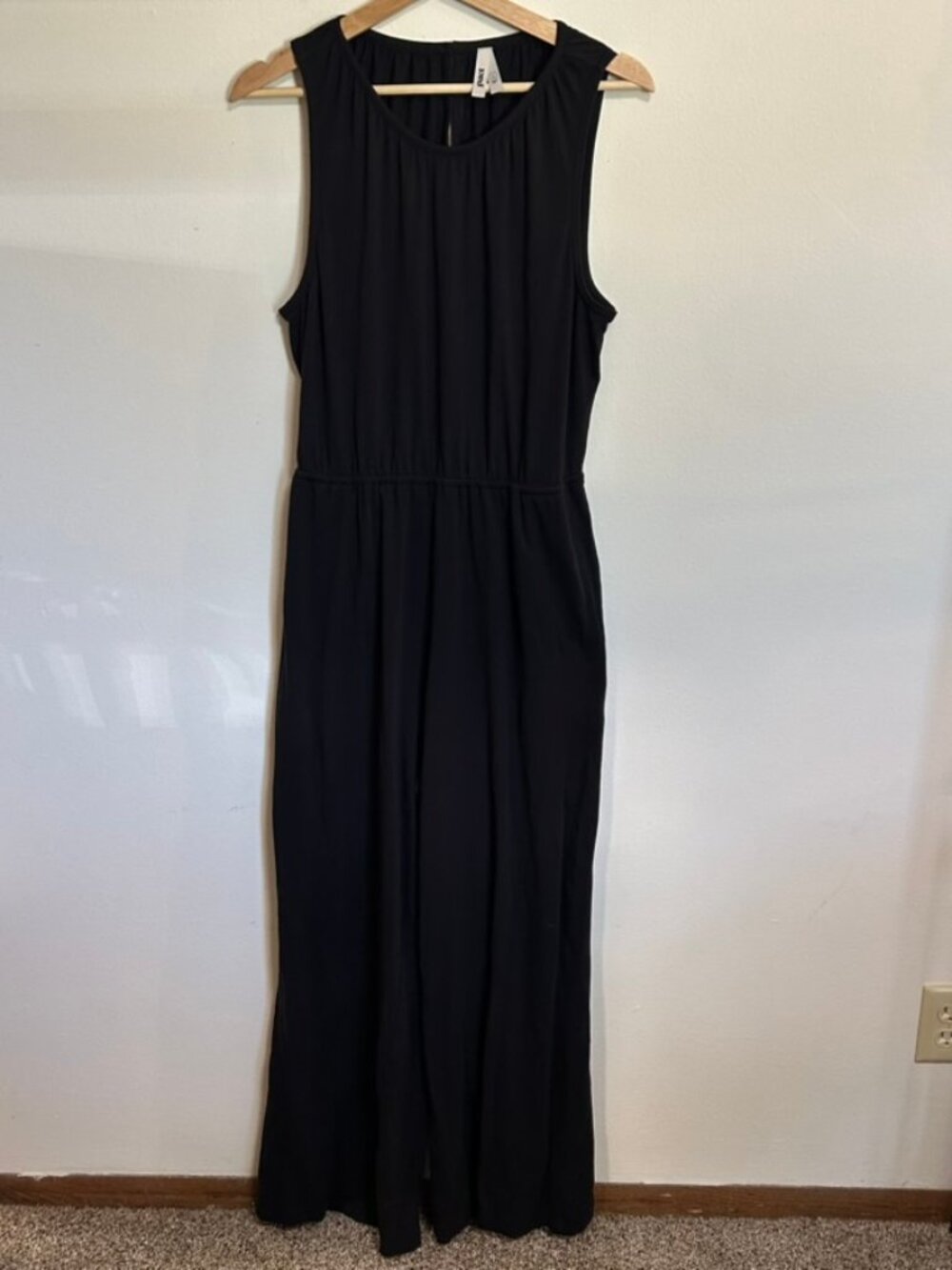 Pact Black Open Back Tank Jumpsuit Organic Cotton Classic Minimalist EUC Sz L